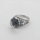 Vintage Silver Magic Ball Ring Glass Cabachon Filigree Pools Of Light Size R 1/2