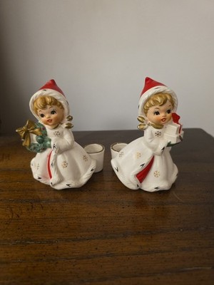 【チョコメルさま】old ornament ୨୧ * 雪国の女の子 オーナメント Vintage Napco Ceramic Snowflake Girls Figurines Christmas Candle