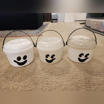Vtg 1986 McDONALD'S HAPPY MEAL GHOST TRICK-OR-TREAT BUCKET W/ LID Set Of 3 #GG