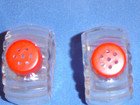 SALT & PEPPER ANTIQUE chickens? GLASS with RED TOPS  1 1/2" tall EXCELLENT — photo 3