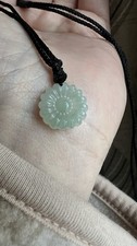Genuine Burma Light green jade carved Flower pendant adjustable necklace