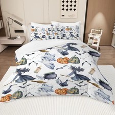 8 Pieces Halloween Comforter Set, Witch Pattern Bed In A Bag Bedding With Comfor