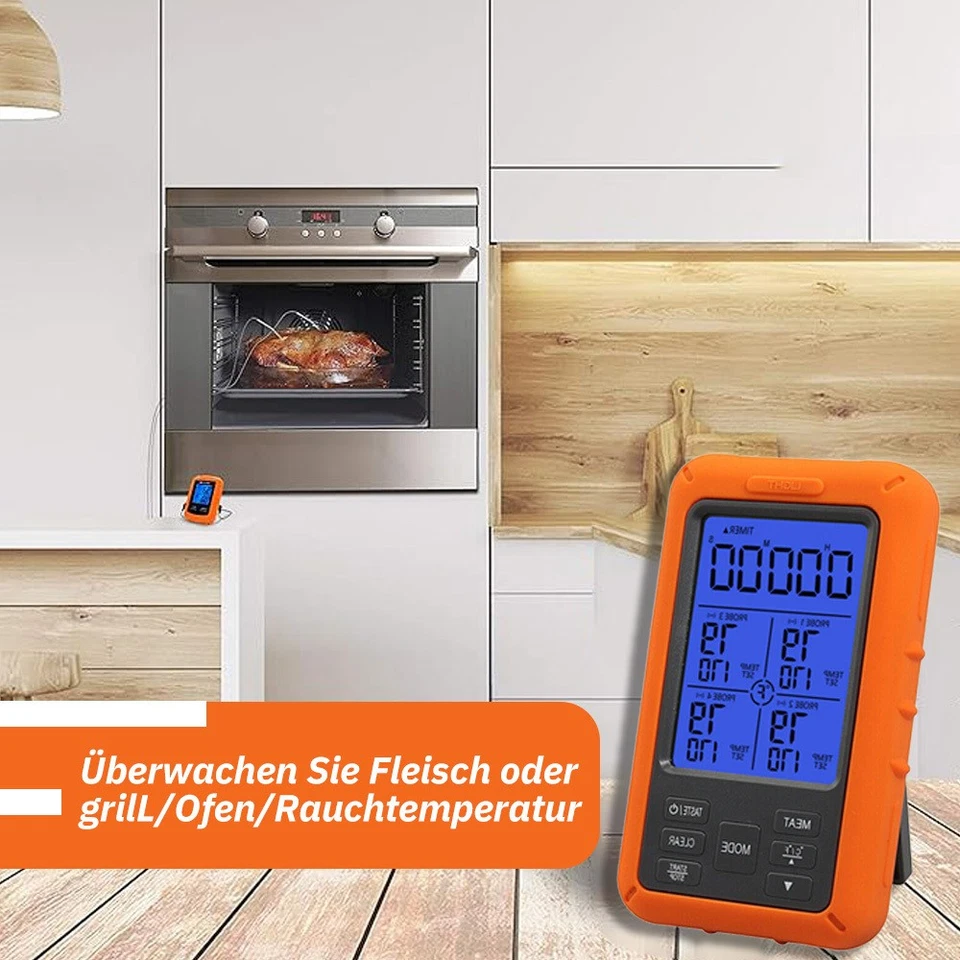 Digital Bratenthermometer Funk Grillthermometer Fleisch-Thermometer mit 4 Fühler - Bild 2 von 4