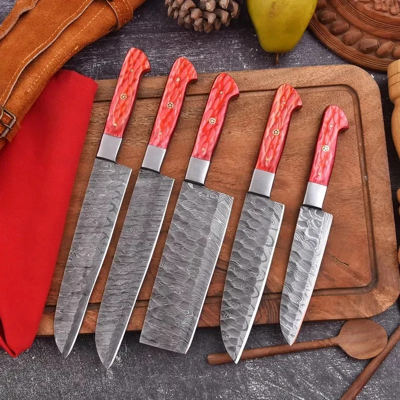 Handmade Damascus Chef Knife Set 5-5 Piece