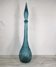 Gorgeous Vintage Genie Bottle Empoli Italian Dripped Art glass Teal Blue READ 