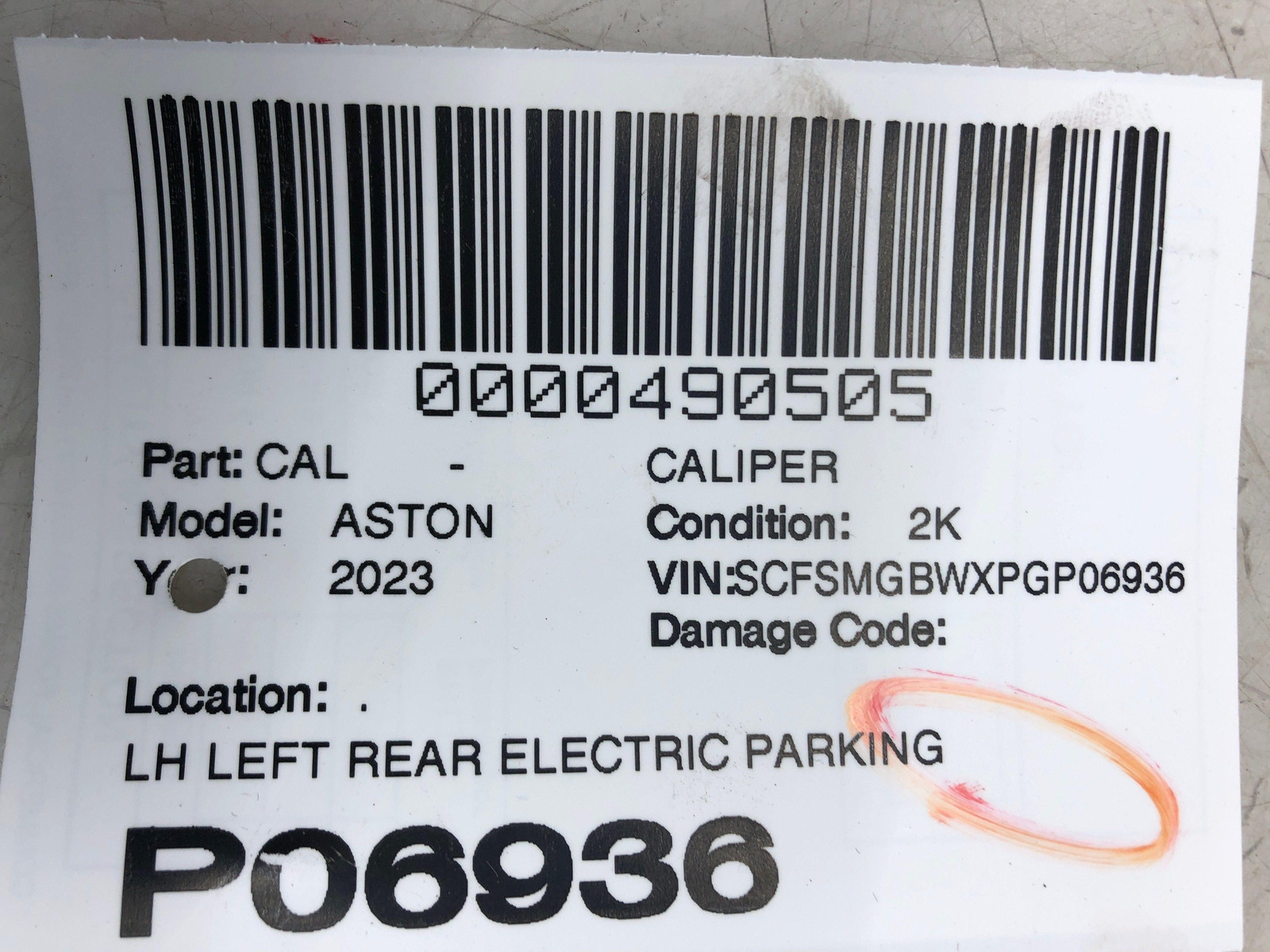 Aston Martin Vantage 2019-2023 Rear Left Parking brake caliper Black P/N HY532K327BB