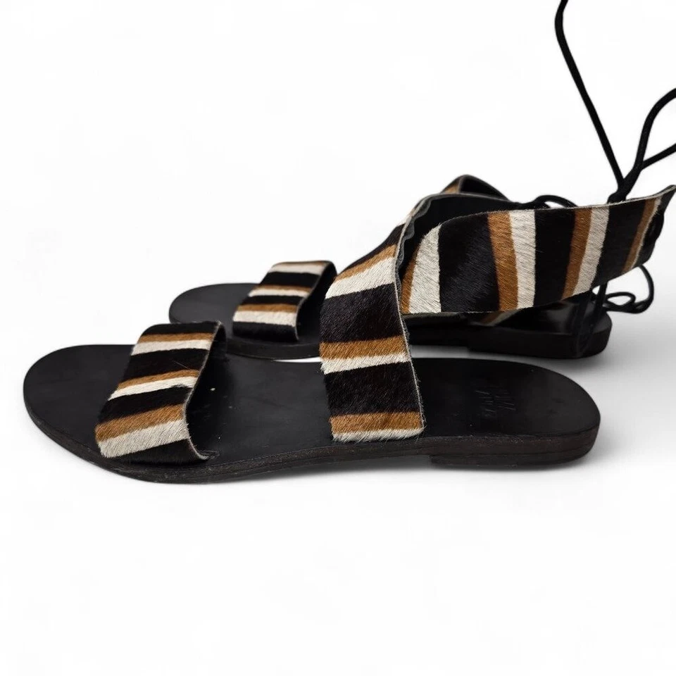 Huma Blanco Lita Tobillo Envoltura Cuero Tirantes Mujer Pelo de Vaca Rayas Nativo 8 Foto 2 de 4