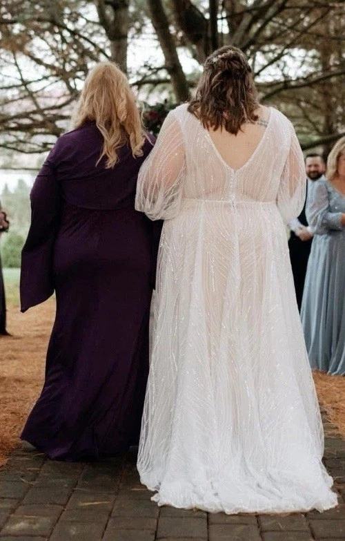 Женское свадебное платье большого размера 26 с длинным рукавом и v-образным вырезом - Изображение 4 из 4