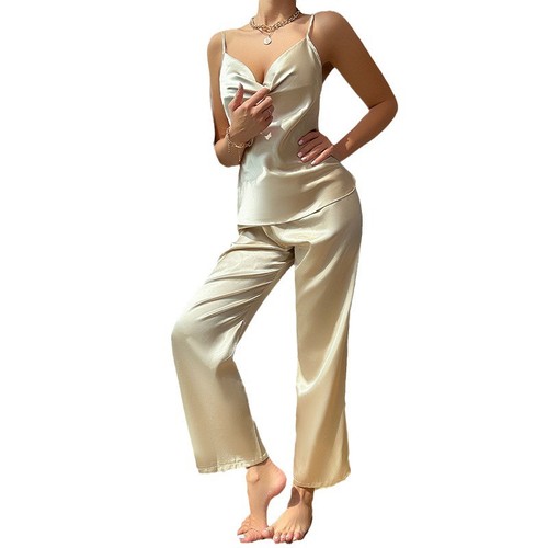 Ice Silk Pajamas Set Spring and Summer Suspender Pants Two-Piece Set - Picture 5 of 11