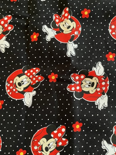 Cotton Quilt Black White Red Minnie Mouse Disney Flower Cotton Fabric 1 & 1/3 Yd