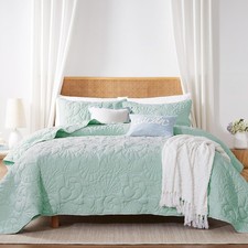 Coastal Beach King Size Quilt Bedding Sets, Seafoam Green Nautical Tropical