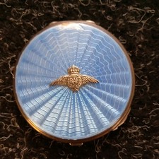 Sterling Silver & blue enamel RAF compact mirror case