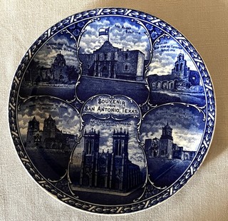 The Alamo San Antonio Texas Souvenir Staffordshire Flow Blue Plate 10in AS IS