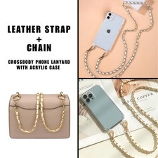 White Leather Crossbody Phone Strap with Gold Silver Chain for iPhone, Bags