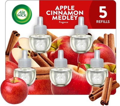 Plug in Scented Oil Refill, Apple Cinnamon Medley, 5ct, Air Freshener, Essential