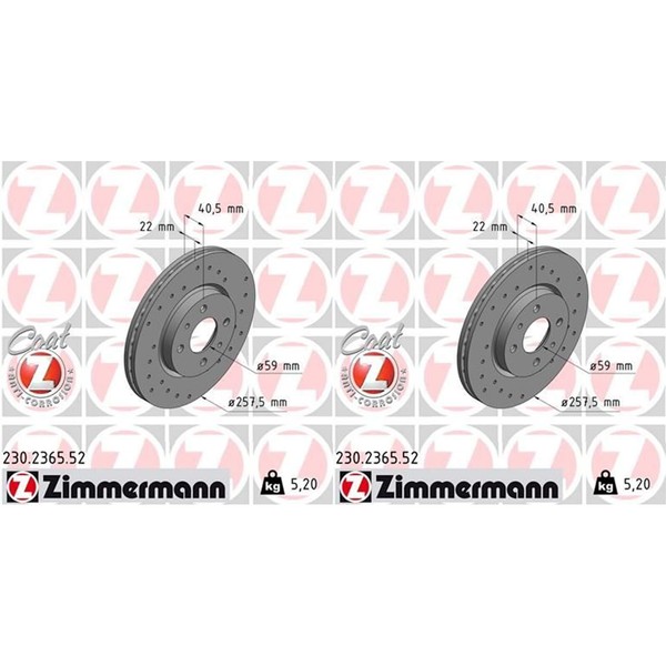 2X Zimmermann Sport Z Bremsscheiben 258Mm Gelocht InnenbelÜFtet Vorne Passend Fü-image