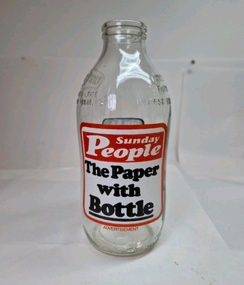 Vintage Sunday People Glas Milchflasche ''Das Papier mit Flasche'' Unigate 1 Pint 