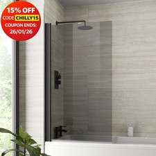 Over Bath Shower Screen Door 800mm Frameless Black Square 6mm Safety Glass Panel