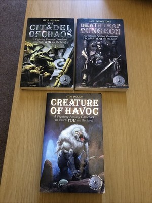 Three Fighting Fantasy Books Paperback Citadel Chaos Creature Havoc Deathtrap