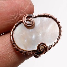 Mother Of Pearl Gemstone Handmade Wire Wrap Copper Gift Jewelry Ring 7.5" PG 218