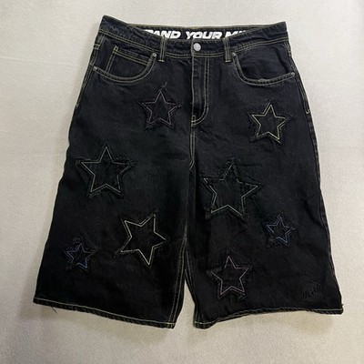 A.LAB Jabber Star Black Denim Jean Shorts Men's Size 36 Y2K Jorts Baggy