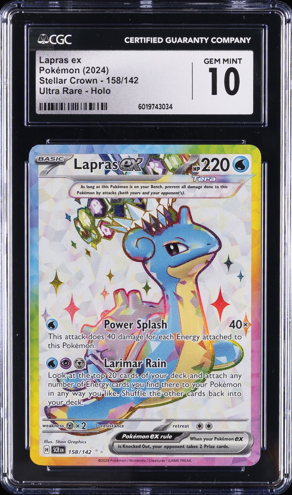 2024 POKEMON SCR EN-STELLAR CROWN ULTRA RARE #158 LAPRAS EX CGC 10 GEM MINT