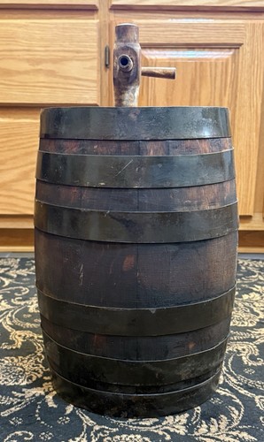 Authentic Antique Primitive Wooden Barrel / Keg Cask with Wood Tap Spigot