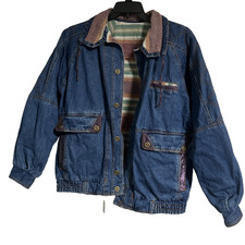 Women's 80-90s Reversible Denim Jacket Current Seen Medium Brass Buttons w Trim