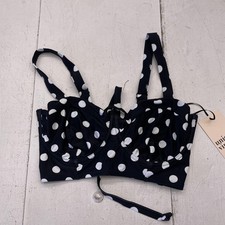 Unique Vintage Bikini Swim Top Womens L Black White Polka Dot Underwire Lined