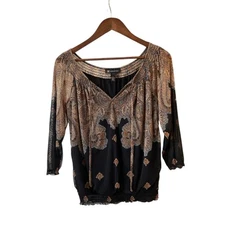 INC International Concepts Top Women’s S Boho Lagenlook Hippie Paisley Festival