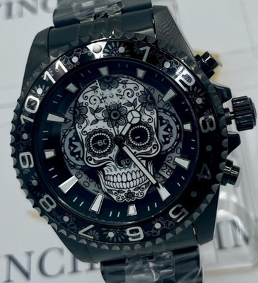 Invicta Pro Diver Dia Day Los Muertos 43mm Black Skull Floral Chrono Watch 43753