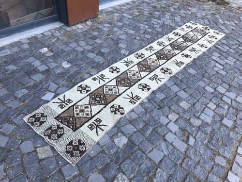Turkish Vintage Rug Handmade Wool Rug Bohemian Runner Rug Home Rug 2,0 x 11, ft