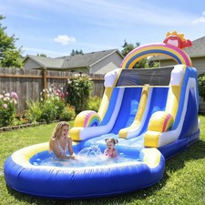 24FT Giant Commercial PVC Inflatable Bounce House Dual Water Slides with Blower