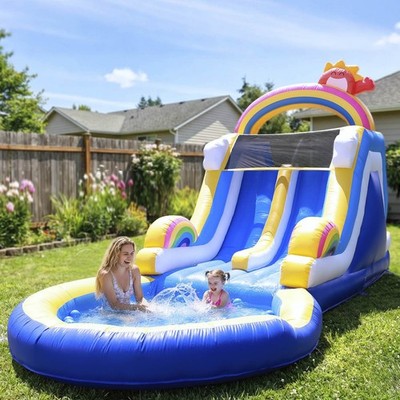 24FT Giant Commercial PVC Inflatable Bounce House Dual Water Slides with Blower