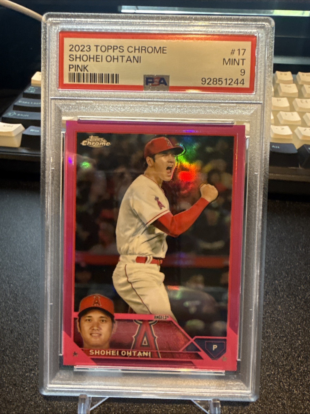 Shohei Ohtani 2023 Topps Chrome Pink Refractor #17 PSA 9 Angels Dodgers