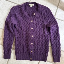 Vintage Appleseeds 100 Wool Cable Knit Button Front Cardigan Sweater Purple SP