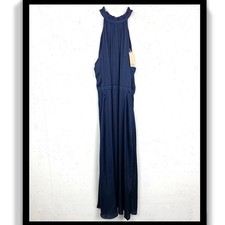 Elie Tahari Womens Blouson Ruffle Halter Midi Dress Blue Sleeveless Size 10