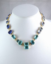 Collier Philippe Ferrandis série Baléares cristal bleu plaqué or en rare