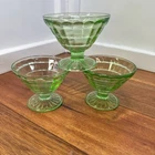 Vintage Anchor Hocking Block Optic Green Depression Glass Uranium Sherbet Cups 3