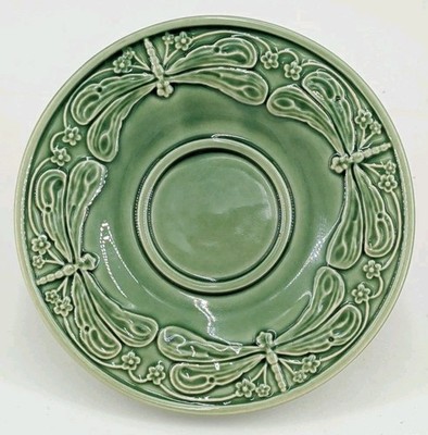 Bordallo Pinheiro Green Dragonfly Saucer Plate 6.25'' Majolica Portugal