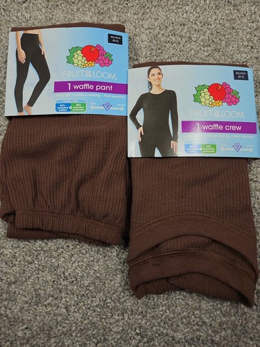 Fruit of the Loom Women's XS (0-2) Waffle Thermal Set Brown Shirt & Pants Soft - Picture 1 of 1