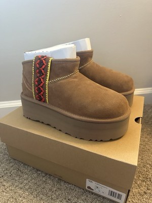 UGG Classic Ultra Mini Braid Platform Boots Chestnut Women s 7 New in Box