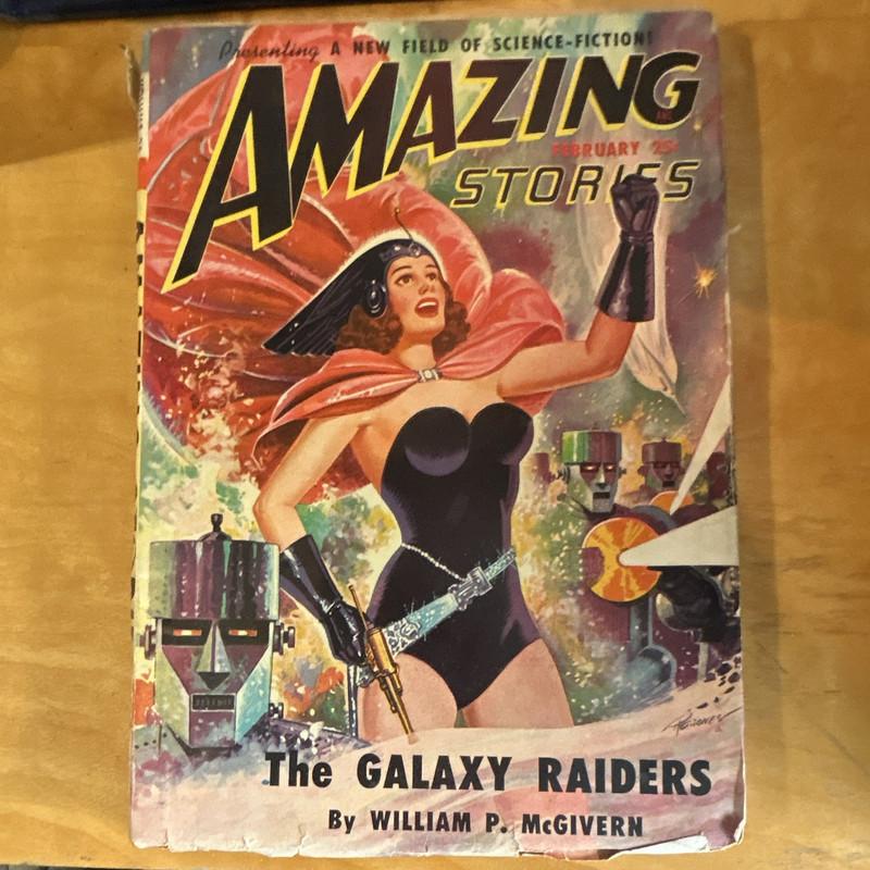 Amazing Stories Magazine February English Sci-Fi "The Galaxy Raiders" McGivern