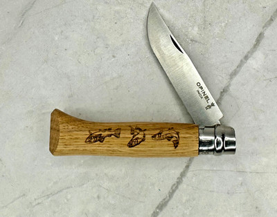 Opinel No. 08 INOX OAK France Pocket Knife   Rare Animalia Fish Scene - Unused