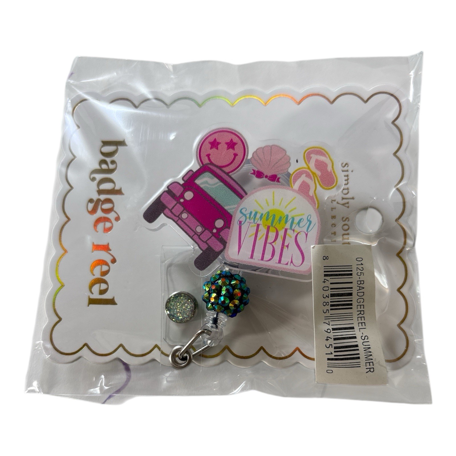 Simply Southern Badge Reel Summer Vibes Pink Jeep Retractabl