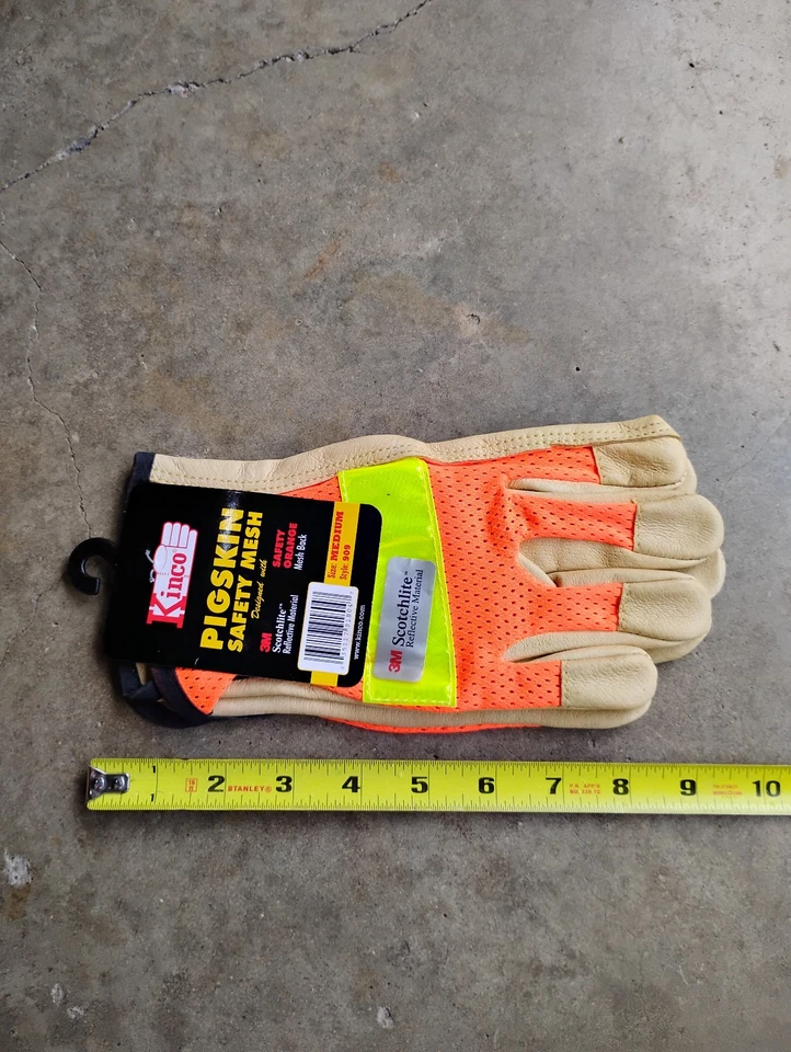 Guantes traseros Kinco 909 de malla de piel de cerdo sin forro para hombre, seguridad mediana naranja Foto 2 de 4