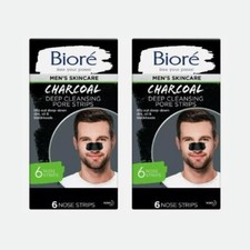 Biore Men's Skincare Charcoal Deep Cleansing Pore Strips, 2 Pack of 6