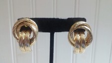 Vintage Textured Goldtone Metal Waterfall Knot Post Pierced Earrings