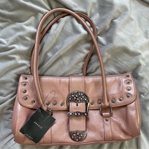 Brand New with Tags PRAGUE Dusty Rose Pink Leather Bag with Crystals Shoulder