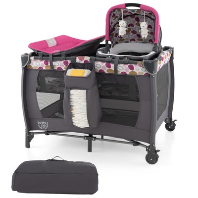 4-in-1 Convertible Portable Baby Playard Newborn Napper w/ Music & Toys Rose Red